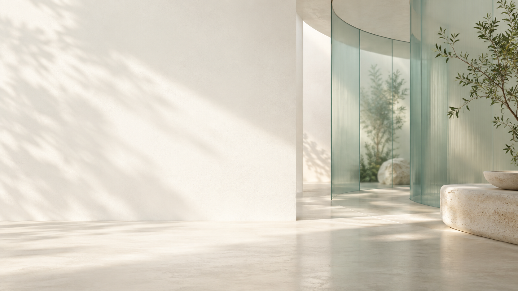 Sunlit, calming interior with translucent sage glass